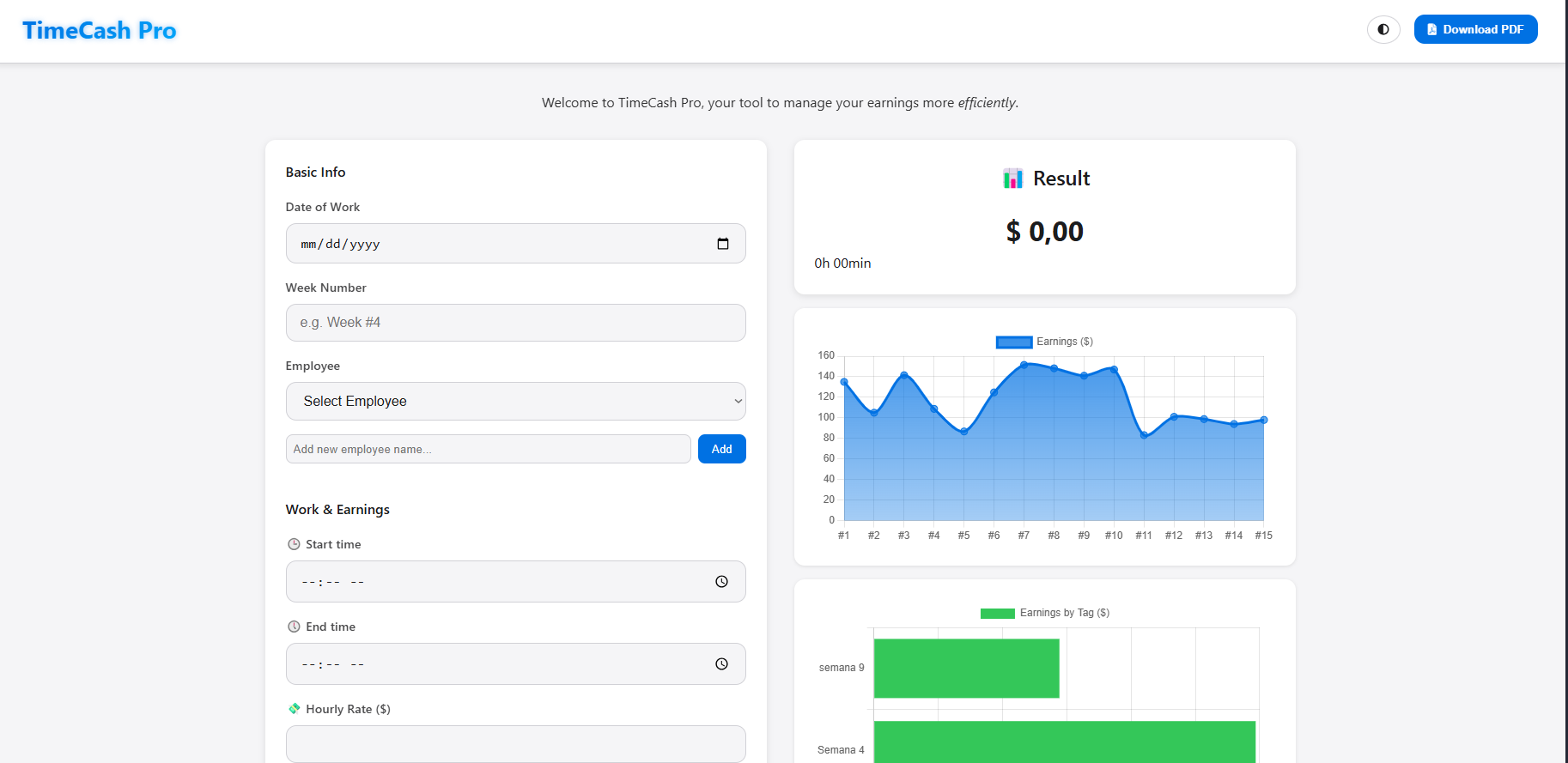Screenshot of the TimeCash project